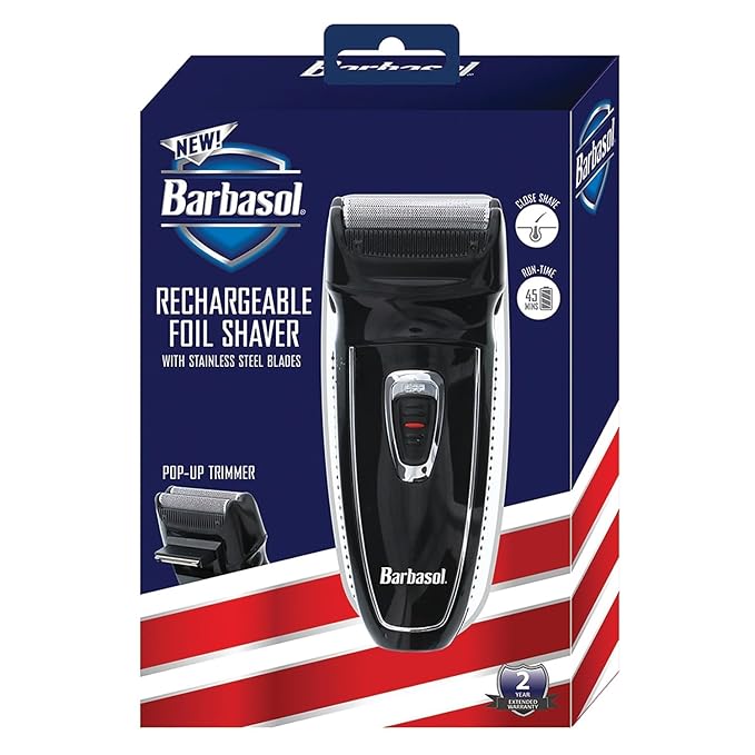 Barbasol Rechargeable Electric Foil Shaver with Stainless Steel Blades and Pop Up Trimmer