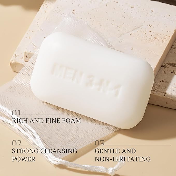 3 in 1 Men's Bar Soap, Natural Herb-Infused Scent, Moisture-Rich pH Balanced Cleanser for Face Body Hand, Hypoallergenic Vegan Whitening Soap for All Skin Types(4.23oz, 4-Pack)