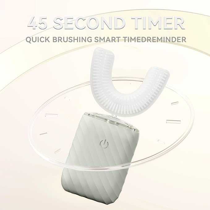 Ultrasonic Automatic Electric Toothbrush for Adults- U Shaped self Brushing Toothbrush, 360° Mouth Cleaning, 5 Modes for Whitening, IPX7 Waterproof Rechargeable (Light Gray)