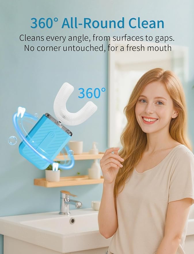 U-Shaped Electric Toothbrush, 4 Modes, 60-Second Clean, Magnetic Contact Charging, Travel-Friendly