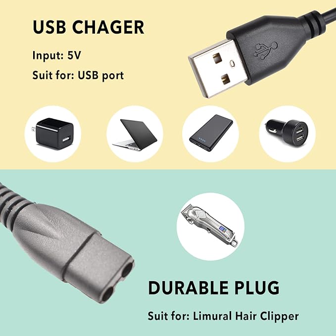 Charger Compatible with Limural Hair Clippers for Men,Hair Clippers Charger Cord Replacement fits Limural Hair Clipper, Power Cord Supply Adapter