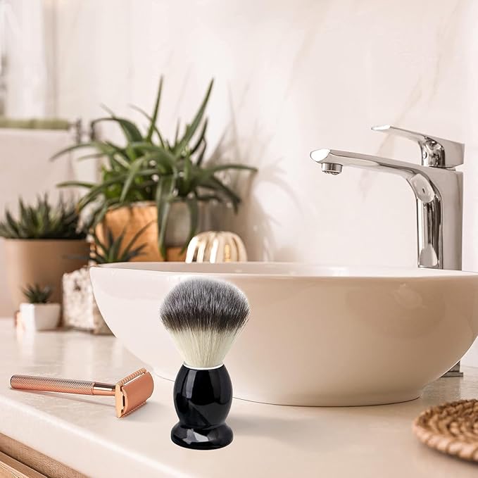 Shaving Brush with Stand Synthetic Hair Salon Shaving Brush with Wood Handle Father's Day Gifts for Him Dad Boyfriend