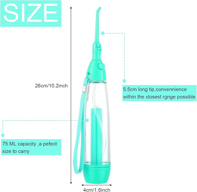 Water Dental Flosser for Teeth Oral Irrigator Water Teeth Cleaner Non Electric Portable Affordable Oral Irrigator Cordless Manual Air Pressure Simple Operation for Home and Travel