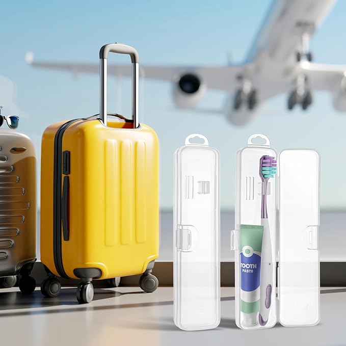 Jeffdad 2 Packs Travel Size Toothbrush Case, Plastic Toothbrush Travel Holder for Manual Toothbrushes, Transparent Containers for Toothbrush Covers and Toothpaste Storage