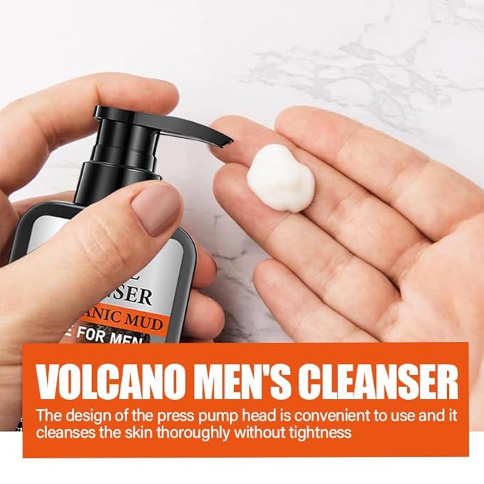 Volcanic Mud Facial Cleanser - Deep Pore Cleansing & Oil Control, Gentle Formula with Coconut Oil & Vitamin C, Face Washing, Mens Beard Face Wash, Exfoliates Skin, Moisturizing for All Skin Types