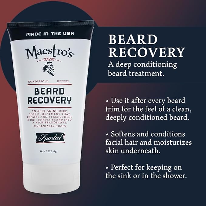 Maestro's Classic Beard Recovery Tube – Spirited Blend Moisturizer & Conditioner for Men | Hydrates, Softens & Revives | For All Hair Types & Daily Care, 8 oz