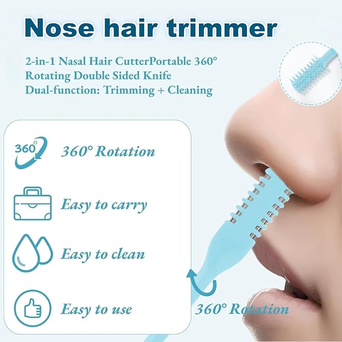 5 PCS 2025 Upgrade Manual Nasal Hair Trimmer – 360° Rotating Double-Sided Blade Nose Hair Cutter with Ear Pick, Portable Travel Essentials for Men & Women