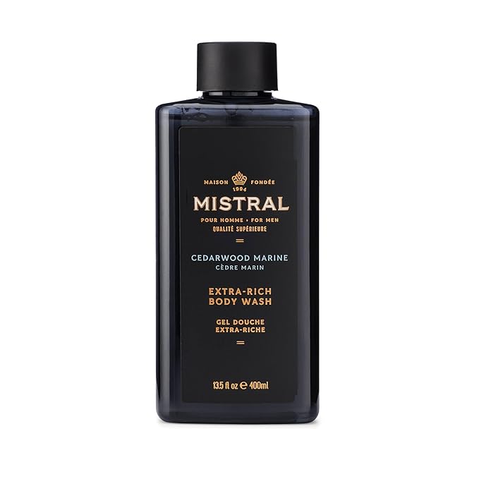 Mistral Men's Body Wash & Shampoo, Cedarwood Marine 13.5 oz | 2-in-1 Natural Shower Gel for Men | SLS, Paraben & Phthalate Free | Natural Men’s Body Wash, Moisturizing Bath Gel - Made in France