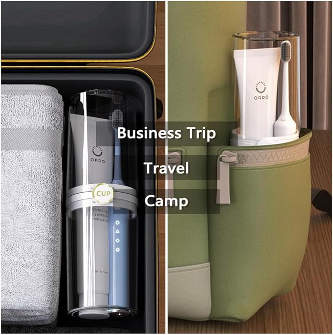 Toothbrush Holder Travel, Covered Toothbrush Toothpaste Case for Traveling Camping Business Trip, Portable Toothbrush and Toothpaste Storage Container for Bathroom School, Half-Clear (Black)