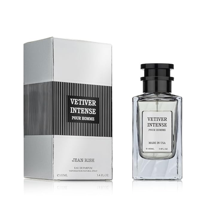 Jean Rish Vetiver Intense Perfume for Men Eau De Parfum, Long-Lasting Luxury Fragrance, Made In USA - Lemon, Mint, Bergamot, Ginger, Sandalwood Scent - 100ml / 3.4 oz