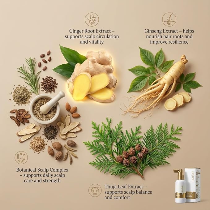 Hair Growth Support Tonic, Scalp Nourishing Serum with Ginger Root & Ginseng, Strengthens Hair Roots, Supports Thicker & Healthier Hair, Daily Leave-In Scalp Treatment, 50ml
