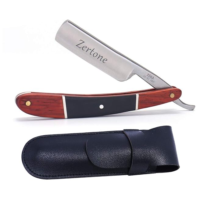 Zertone Straight Razors for Men Wood Scale Handmade – Sharp, Steel Cutthroat Straight Edge Razor Blade, Vintage Shaving Barber Razor with Metal Inlays for Professional Grooming