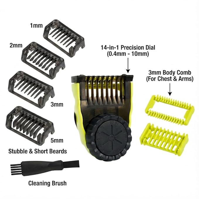 7-Pack Set Compatible with QP2520 QP2530 QP2630 QP2620, 1 Adjustable & 6 Fixed Combs Replacement for philips norelco one blade guards, Face Trimming Kit