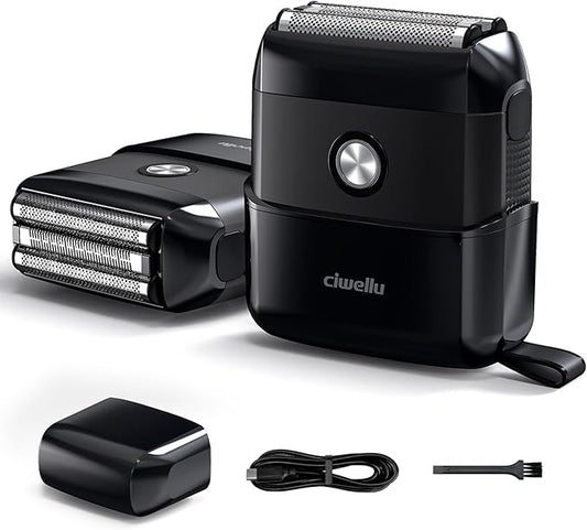 Electric Foil Shavers for Men：Upgraded Mini Electric Razor for Beard with 3 Floating Blades - Cordless Portable Travel Face Shaver USB-C Fast Rechargeable - IPX5 Waterproof(Black)