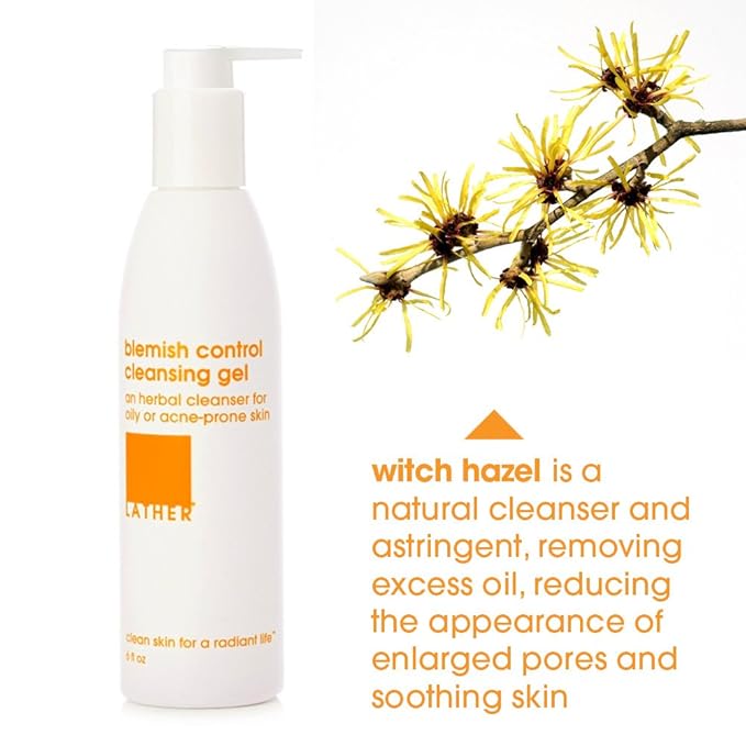 LATHER Blemish Control Cleansing Gel Face Wash - Acne Face Wash - Natural & Gentle Cleanser For Women & Men - Balance Oily & Acne Prone Skin - 6 Fl Oz