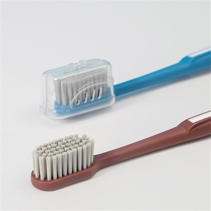 Adult Manual Hard-bristled Toothbrush with Cover, Wide Head Medium Size,for Cleaning Smoke Stain, Tartar, Coffee Stain, Tea Stain.【Hard Bristle Brown toothbrushes, 5 Count (Pack of 1)】