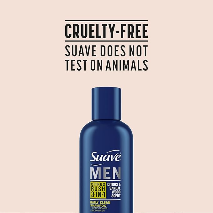 Suave Men’s 3-in-1 Shampoo, Conditioner, & Body Wash, Travel-Size 6-Pack, Citrus Rush, 3 Oz Ea