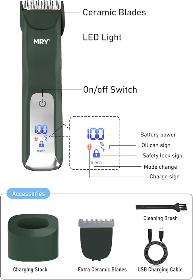 MRY Groin Trimmer for Men & Women - Ipx6 Waterproof, USB Charging, Ceramic Blade Electric Trimmer for Pubic/Body/Groin Grooming/Face/Legs/Facial (Ash Black Color)