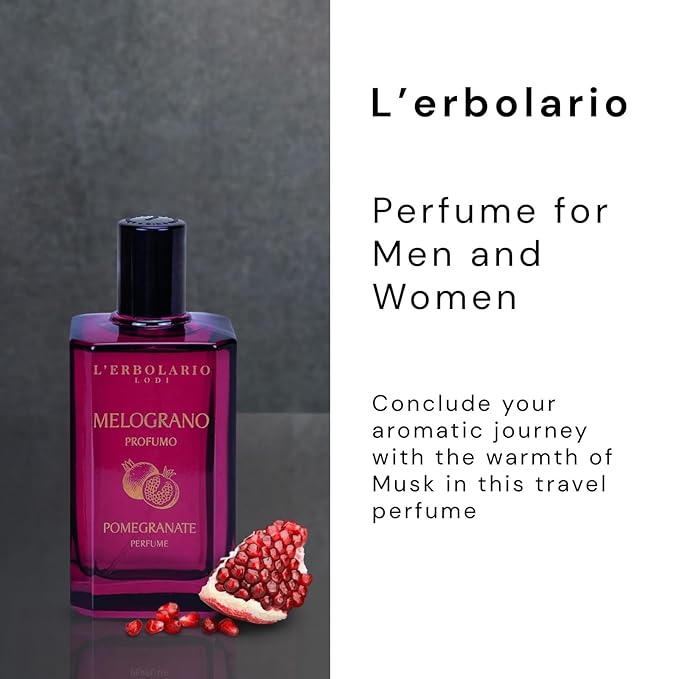L'Erbolario Pomegranate Perfume - Perfume for Men and Women with Mandarin Orange, Lemon and Musk Notes - Fruity, Spicy Scented Mens Cologne - 3.3 oz