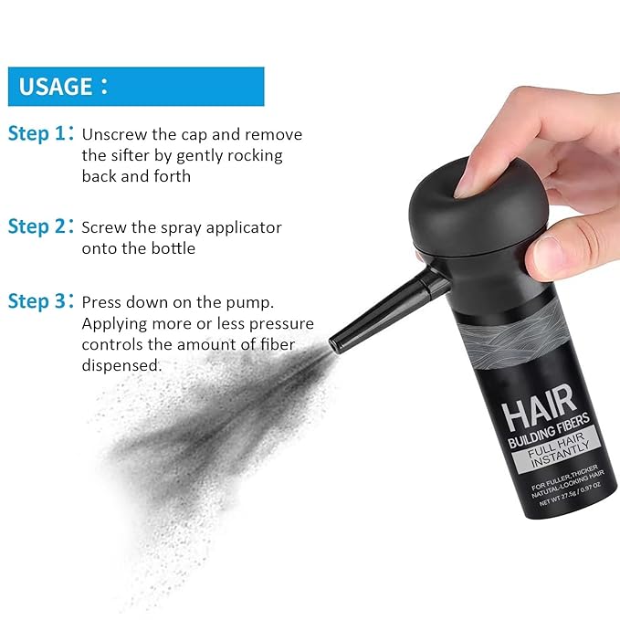 Hair Building Fibers for Thinning Hair with Spray Applicator Pump Nozzle - Natural & Undetectable,Instantly Thicker Fuller Hair Conceals Hair Loss 30 Sec,4 Shades for Men & Women,27.5g (Medium Brown)