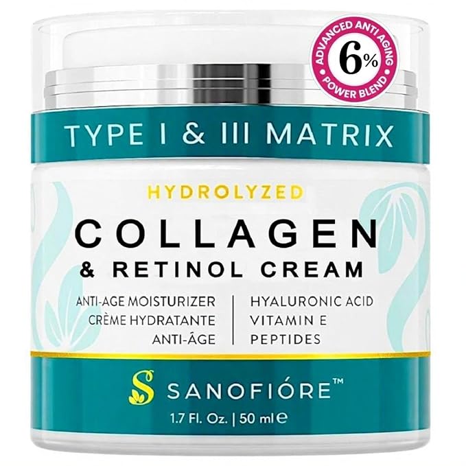 Retinol Collagen Cream For Face Anti Aging Moisturizer | Type I & III Collagen for a Firm Supple Look |10,000 ppm Retinol for Smooth, Soft & Even Skin Appearance | Women & Men,1.7 fl.oz