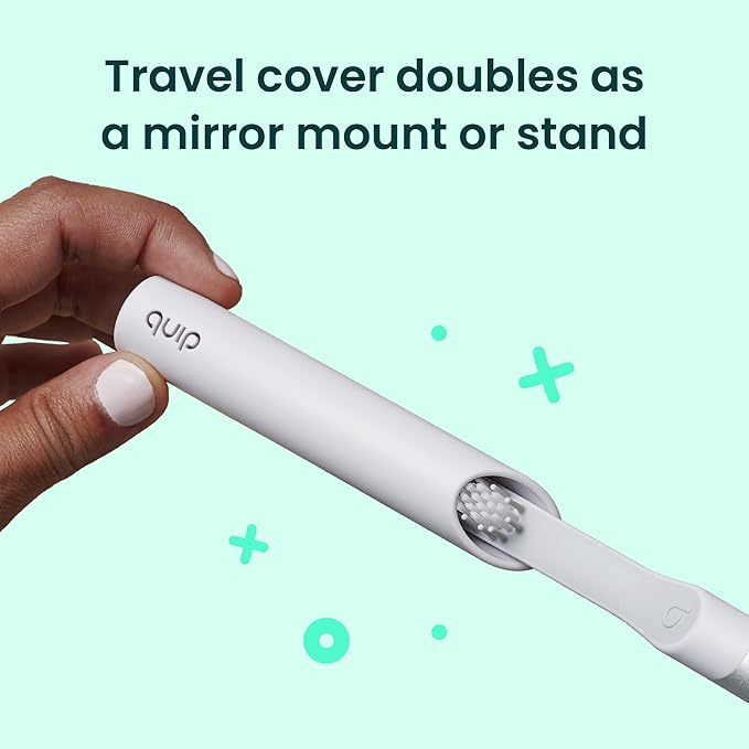 Quip Sonic Electric Toothbrush for Adults - Time Travel & Soft Bristles with Travel Case & Replacement Brush Head - 3 Month Battery Life, Plastic Handle - Green