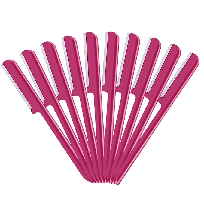 10 Pieces Eyebrow Razor for Women Facial Shaver Razor Brow Shaper Eyebrow Trimmer Dermaplaner Shaping Tool with Cover (Rose Red)