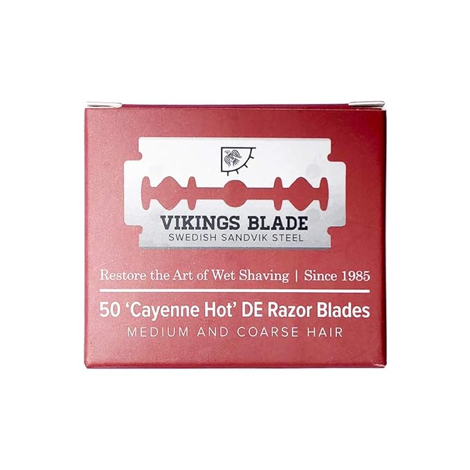 VIKINGS BLADE Double Edge Safety Razor Blades, 50x Blades, Swedish Steel + Platinum Coated, Replacement Razor Blades & Refills (Semi-Aggressive & Safe)