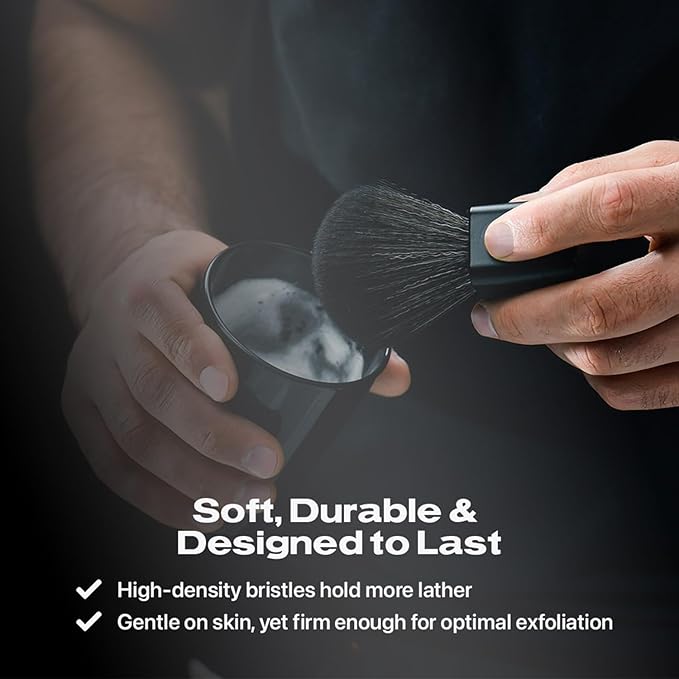 HYPE Vegan Shave Brush – Premium Synthetic Fibers, CNC Machined Aluminum Handle – Whips Up Luxurious Lather for a Smooth, Precise Shave - Black
