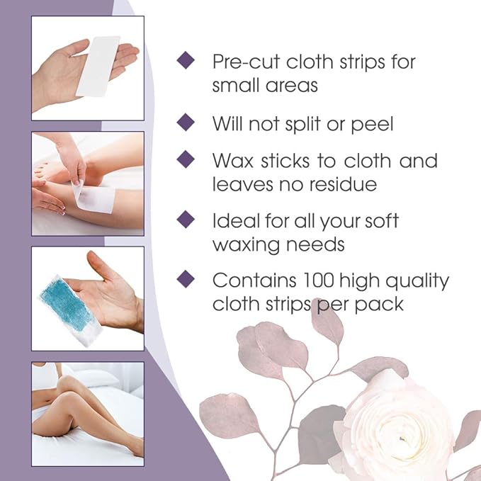 Satin Smooth Non Woven Wax Strips, Body and Face Wax Strips for Hair Removal, Cloth Waxing Strip for Women, Small, 100 ct, 2 Pack