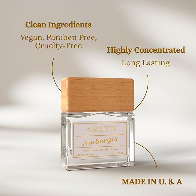 ARLYN Ambergis Unisex EDP Perfume - 1.7oz, Top notes: Bergamot, Grapefruit, Middle notes: Damask Rose, Pink Pepper, Base notes: Cedar, Guaiac Wood, Patchouli, Made in USA