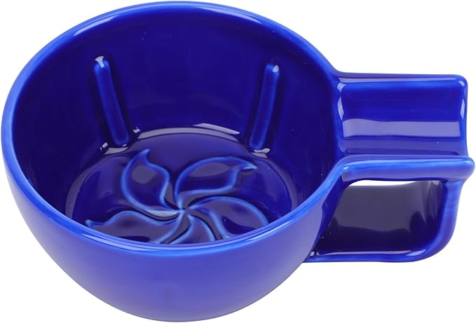 DOITOOL Ceramic Men Shaving Soap Bowl with Non-slip Handle, Blue Wide Mouth Shaving Bubbling Vessel for Wet Razor Shave at Home Or Barber Shop