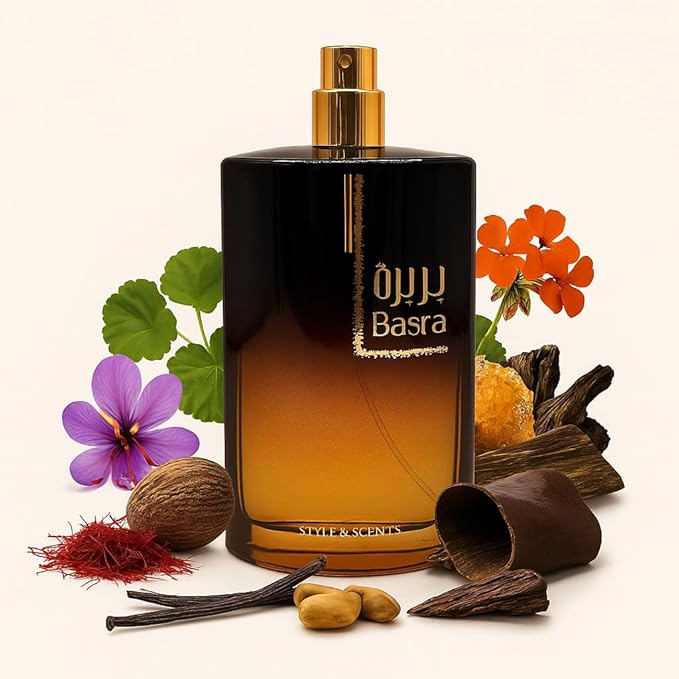 STYLE & SCENTS BASRA Eau de Parfum for Men 100ml – Bold Oud Perfume with Cambodian Oud, Nutmeg, Geranium & Vanilla – Long-Lasting 18–24h – Made in UAE (MDO011)