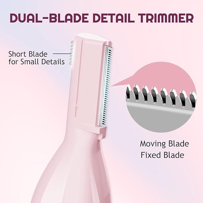 Eyebrow Trimmer Electric Eyebrow Razor for Women, Rechargeable Facial Hair Shaver Painless Detail Trimmer with Rinseable Blade for Face Neck Lips (Pink)