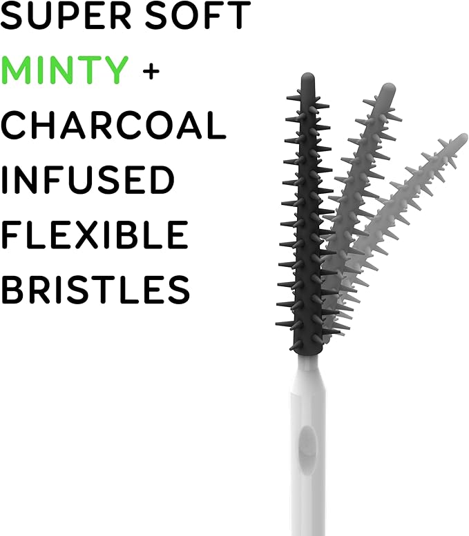 Grin Charcoal Infused Softstx,Gentle Dental Picks,Soft Flexible Bristles,Textured Plaque Removing Toothpick,Minty Flavor,for Between Teeth,Refillable Hygienic Case,90 Count (Pack of 2)