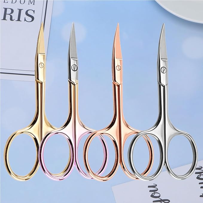 Wakauto 4pcs Stainless Steel Colorful Beard Scissors and Mustache Trimming Shears with Curved Tips for Men Home DIY Facial Hair Grooming Random Color Random Color