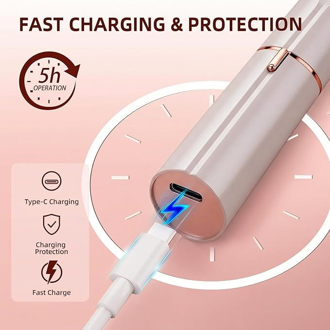 Facial Hair Removal for Women, Electric Rechargeable Painless Hair Remover for Face, Upper Lips, Chin, Peach Fuzz, with LED Light