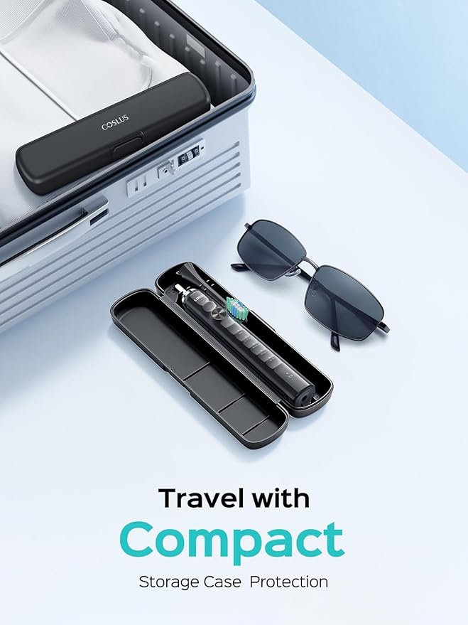 COSLUS C40 Sonic Electric Toothbrush for Adults: 47000 VPM for Deep Cleaning & Whitening with Travel Case - 5 Modes for Sensitive Teeth & Braces, Wireless Charging, 6 Brush Heads, Black & Green (2PCS)