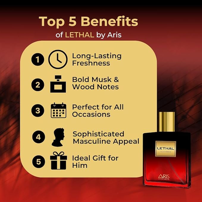 ARIS Lethal Eau de Parfum – Long-Lasting Woody and Musk Fragrance for Men – 100mL Perfume Spray with Bonus 15mL Perfume Sample (Randomly Selected)