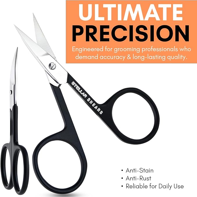 Precision Cuticle Scissors – Extra Sharp Curved Stainless Steel Blades for Nail, Eyebrow & Dry Skin Trimming – Professional Manicure & Pedicure Scissors for Women & Men (Black)