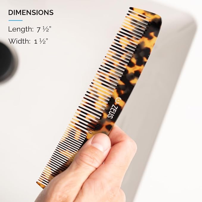 ZEUS 7.5” Large Beard & Mustache Comb, Handmade Saw-Cut Comb for Men’s Grooming, Anti-Static, Ultra-Smooth Finish for Snag-Free Styling (Traditional) C11