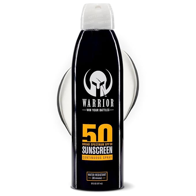 WARRIOR - WIN YOUR BATTLES - SPF 50 Sunscreen Lotion - 80 Minutes Water Resistant | SPF 50 Continuous Spray - Broad Spectrum Protection for UVA/UVB - Quick Dry Effective Formula | 3 Oz & 6 Oz