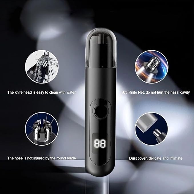 Professional Nose Hair Trimmer, LED Display, USB Rechargeable, Waterproof Double-Edge Blade for Men, Women, IPX7 Rated, 2025 Model (Round Bottom)