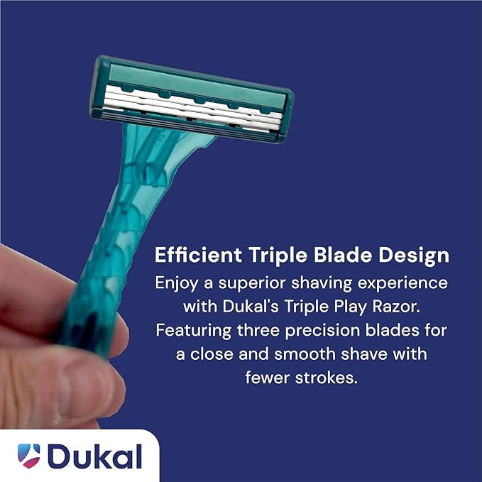 DawnMist Triple Play Razors – Triple Blade with Lubricating Strip, Single Edge, Teal, 2 Pack (20 Count)