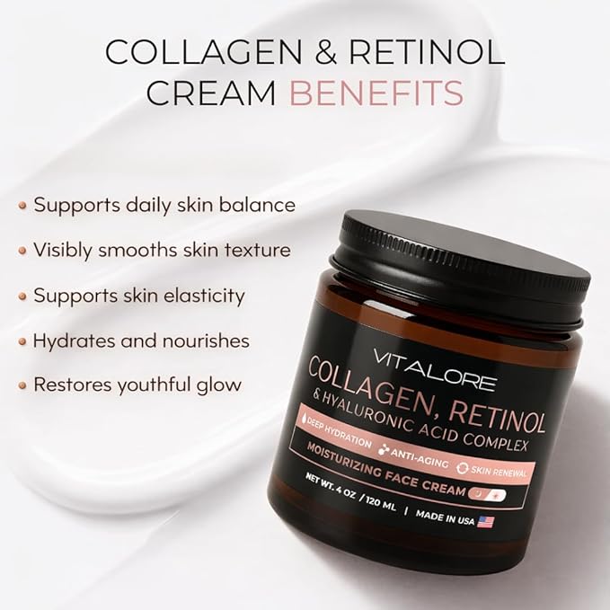 Wrinkle Cream For Face- Anti-Aging Moisturizer- Retinol Collagen Face Cream w/Hyaluronic Acid – Hydrating Firming Cream for Fine Lines and Deep Wrinkles- Day & Night Use for Women and Men- 4oz Jar.