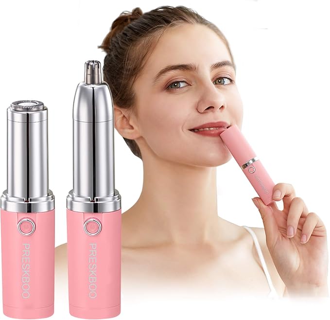 Nose Hair Trimmer for Women and Men,Facial Hair Removal,2 in 1 Facial Hair Remover,Electric Face Shaver Razor for Nose Ear Eyebrow Peach Fuzz Lips Chin,DermaplaningTool,Pink/UJH7