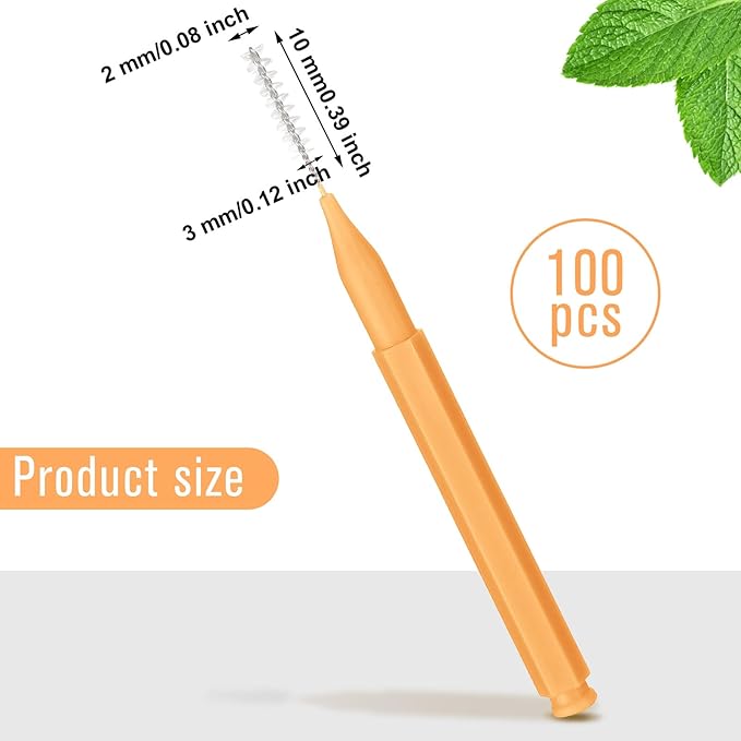 Patelai 100 Pieces Braces Brush for Cleaner Interdental Brush Toothpick Dental Tooth Flossing Head Oral Dental Hygiene Flosser Toothpick Cleaners Tooth Tool(Orange,Ideal Size)