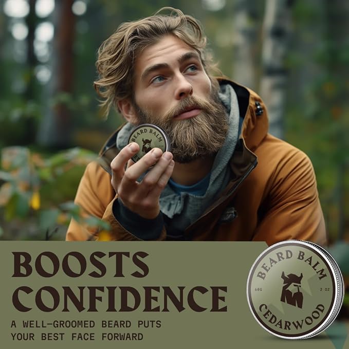 Striking Viking Cedar Beard Balm - 2 Fl Oz Pack of 1, Cedar - Softens & Moisturizes with Beard Butter & Shea - Tames Flyaways with Styling Balm & Cedarwood