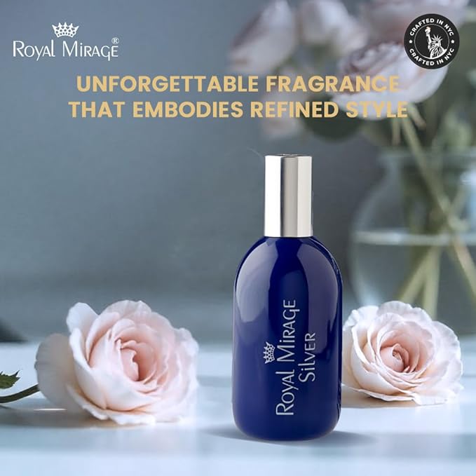 Royal Mirage Silver Eau de Cologne - Premium Floral & Woody Fragrance Spray - 120ml (4 oz) Long-Lasting EDC - Authentic Heritage Scent