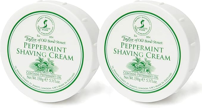 Taylor of Old Bond Street Peppermint Fragrance Shaving Cream Bowl 150g (2-Pack) – Rich Lather for Traditional Shaving